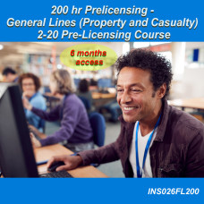 NEW! 200 hr Prelicensing - General Lines (Property and Casualty) 2-20 Pre-Licensing Course (INS026FL200) - 6 months access